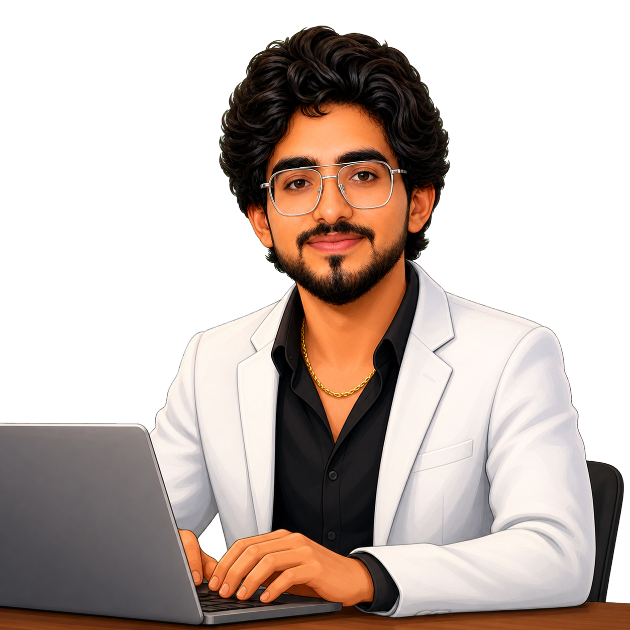 Cartoon professional working on a laptop