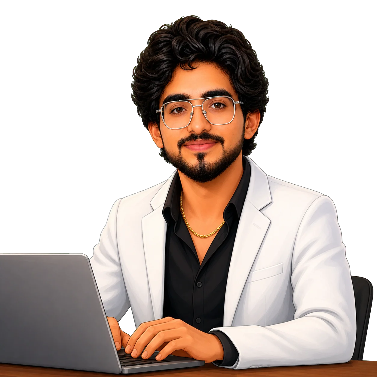 Cartoon professional working on a laptop